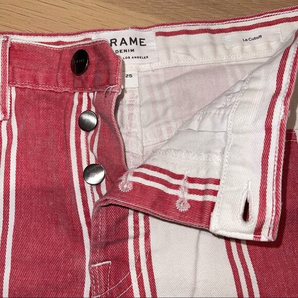 Frame Denim Le Cutoff LE FIERY STRIPE SHORTS IN RED 25 - Picture 8 of 10